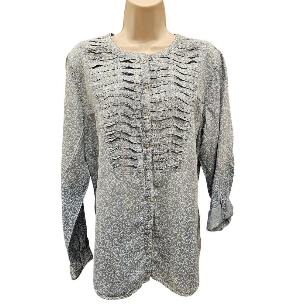 NWT erika floral coquette cottagecore L roll tab sleeve lyocell peasant top NEW